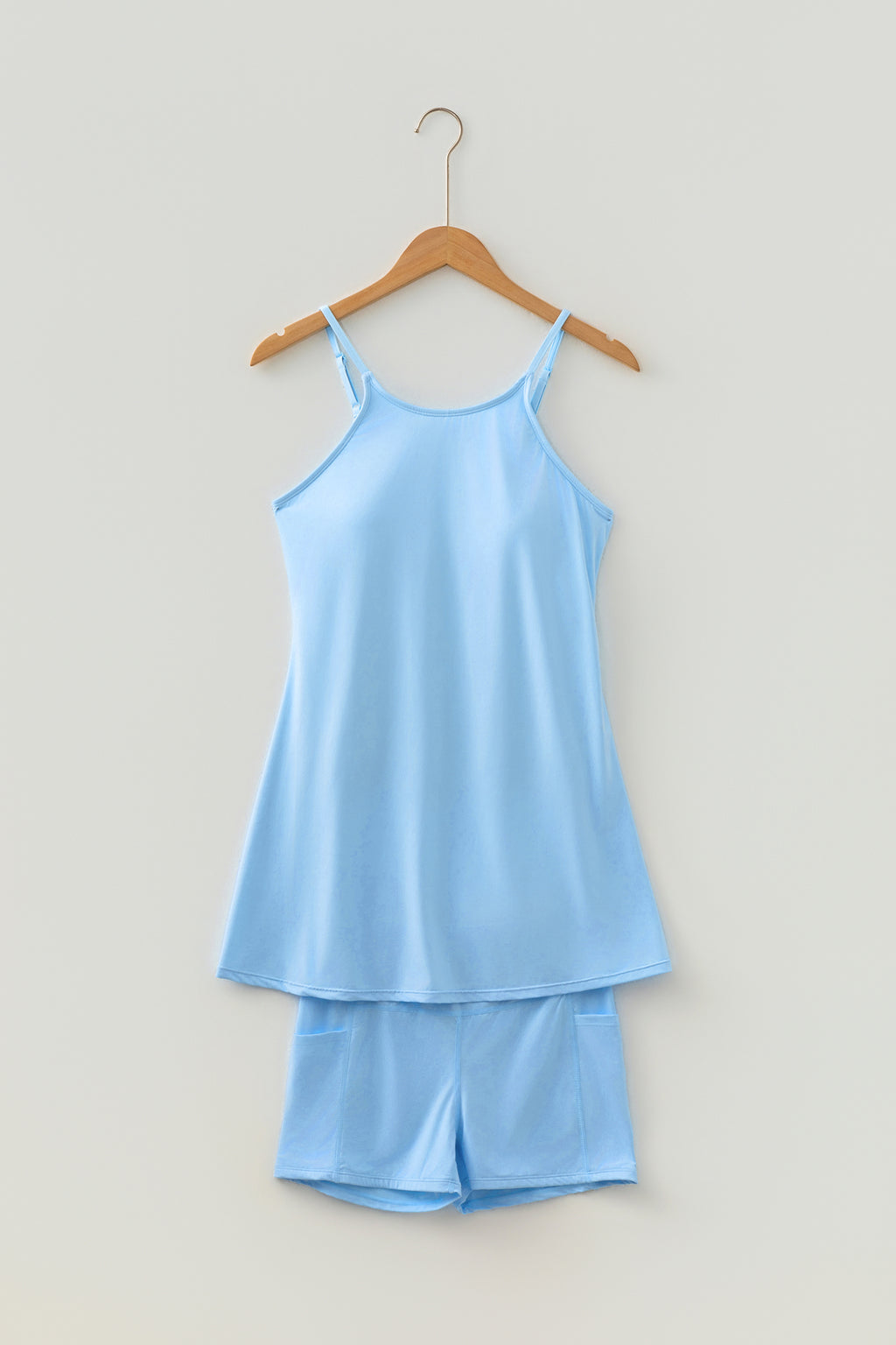 Pink Solid Color Tunic Tank Dress Athletic Shorts Two Piece Set