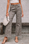 Sky Blue Leopard Frayed Edge Wide Leg High Waist Jeans