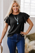 Dark Grey Layered Ruffle Short Sleeve Round Neck Top